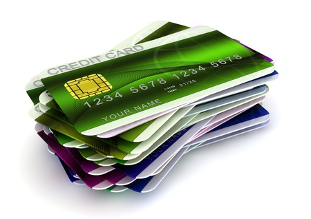 3d computer generated image of a pile of credit cards isolated on white backgroundの写真素材