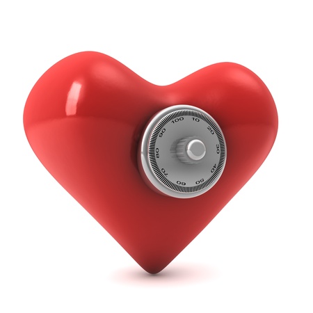 3d computer generated image of a read heart with a padlock isolated on white backgroundの写真素材