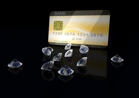 3d credit card with diamonds on black backgroundの写真素材