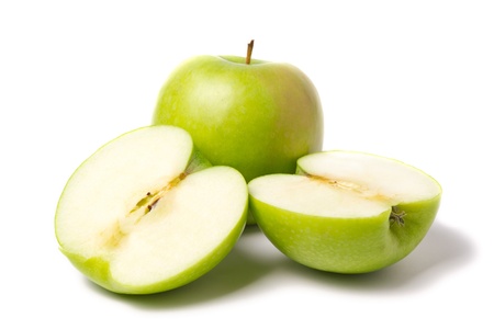 Green apples isolated on whiteの写真素材