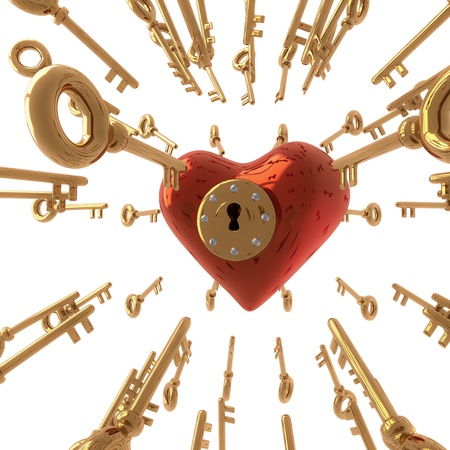 3d render of an heart with a lot keysの写真素材
