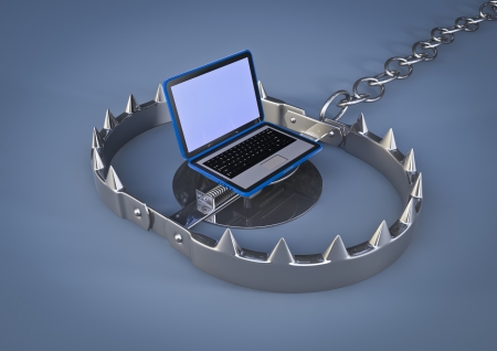 render of a bear trap with laptop lureの写真素材