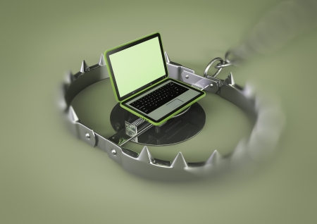 render of a bear trap with laptop lureの写真素材