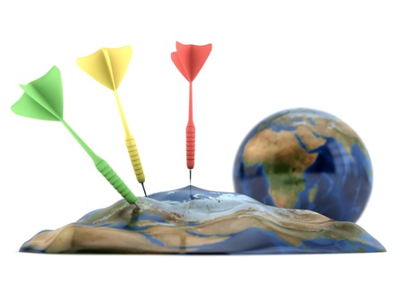3d rendering of Earth deflated ny darts isolated on white backgroundの写真素材