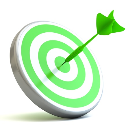 3d darts on center isolated on whiteの写真素材