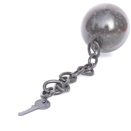 render of a key chained to an iron ball