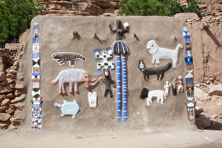 Representation on the wall of animals and Dogon masks, Mali (Africa).の写真素材
