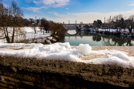Tiber river and Flaminio bridge  Rome, Italy  の写真素材