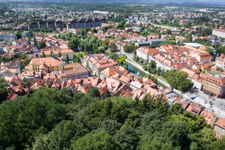 Top view of the old town of Ljubljana, Slovenia の写真素材