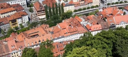 Top view of the old town of Ljubljana, Slovenia の写真素材