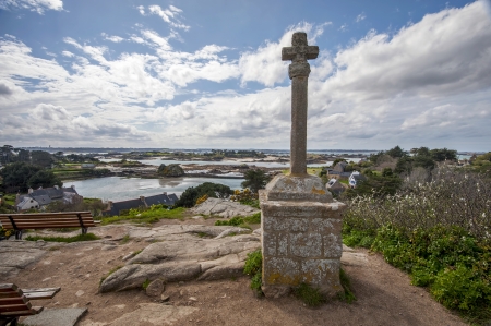Landscape on island of Brehat in Brittany (France) in sunny summer dayの写真素材