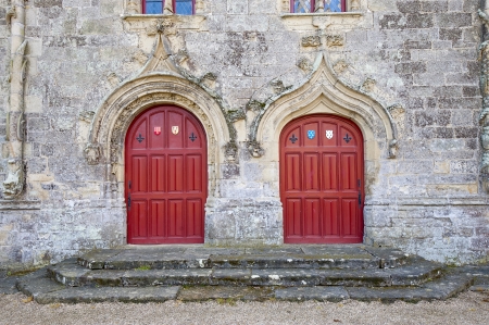 Doors of a ancient castle in Brittany, France