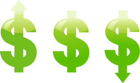Rising and Falling Dollar Signs on White Backgroundのイラスト素材