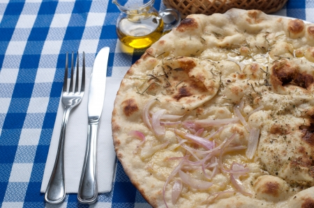 tasty italian focaccia with salt and olive oilの写真素材