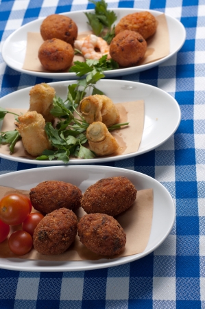 typical appetizer from italy with rice and meatの写真素材