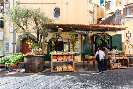 Ischia, Italy - July 07 2021: characteristic stall for the sale of fruit and vegetablesのeditorial素材