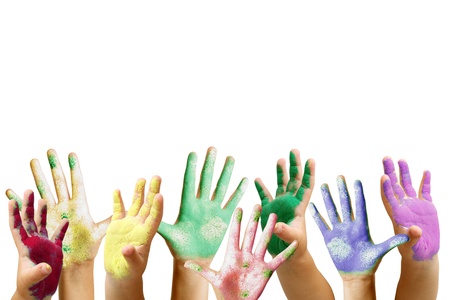 Lots of colorful children s handsの写真素材