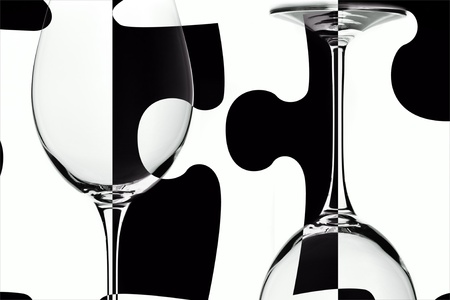 Glasses of wine and puzzleの写真素材