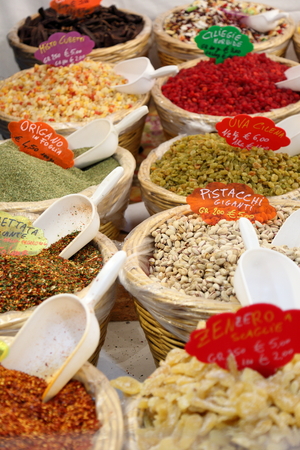 Baskets of spices and dried fruit market3の写真素材