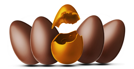 Five easter eggs, one of orato and explodedの写真素材