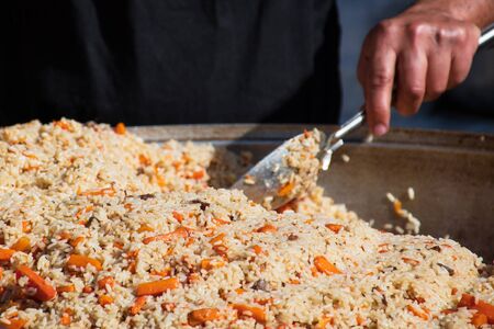 Real traditional street pilaf, rice dishの写真素材