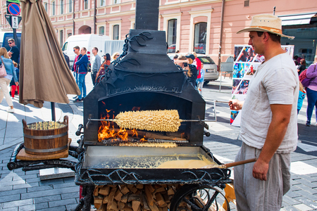 Sakotis, Lithuanian and Polish traditional cuisine layered cake tree cake, Christmas biscuitのeditorial素材