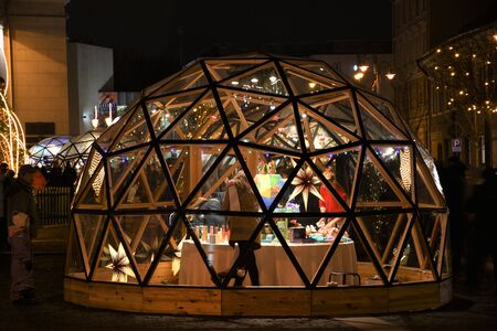 Beautiful igloo, globe stall or stand for Christmas marketの写真素材