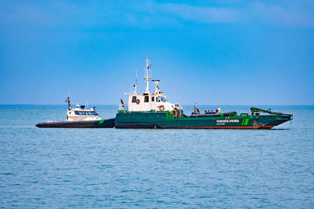 Naval force navy boats or ships controlling Lithuanian Russian border in Nida, Lithuania
