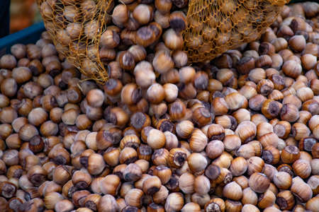 Fresh bio hazelnuts in a street market ready for selling and eating