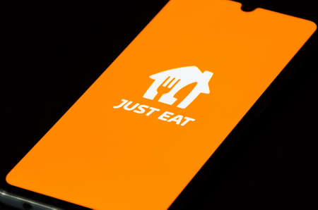 Vilnius, Lithuania - November 18 2020: Just Eat app on the smartphone, food order and delivery...