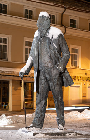Vilnius, Lithuania - January 14 2021: Monument of Jonas BasanaviÄius, activist and proponent of the Lithuanian National Revival and independence of Lithuanian state, verticalのeditorial素材