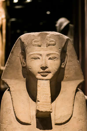 Torino, Italy - September 6 2021: Egyptian Museum, Turin, Italy, Sphinx, stone, sandstone, New Kingdom, Nineteenth Dynasty, verticalのeditorial素材