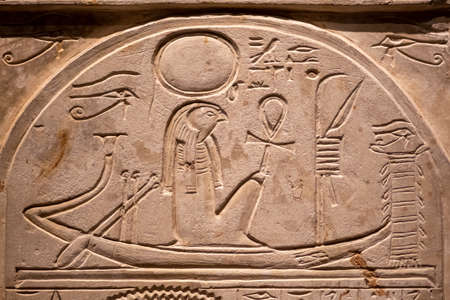 Torino, Italy - September 6 2021: Egyptian Museum, Turin, Italy, Stela of the sculptor Qen, limestone, New Kingdom, Nineteenth Dynastyのeditorial素材