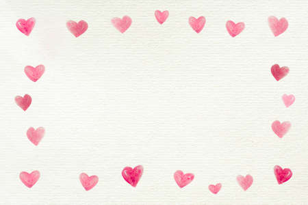 Love background with a frame made by many hearts painted on a recycled white paper for Valentine's Day or other celebrations, letter, copy spaceの写真素材