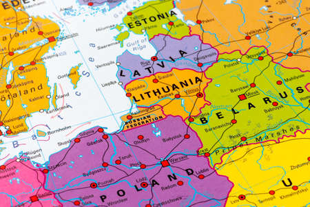 Kaliningrad, Russia - April 4 2022: Map of Kaliningrad region or oblast, Russia, Russia Federation, with Poland, Ukraine, Belarus, Lithuania, Latvia and Estoniaのeditorial素材