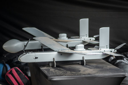 Ukraine - June 17 2023: Unmanned combat aerial vehicles (UCAV), also known as a combat drones or...