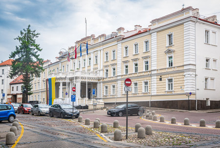Vilnius, Lithuania - June 22 2023: Main entrance of the Ministry of National Defense of Lithuania in Vilnius old town, where will take place on 11â12 July 2023 the NATO summitのeditorial素材
