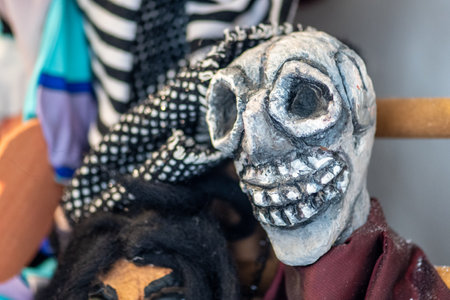 Beautiful skeleton wooden marionette or puppetの写真素材