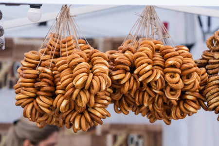 Sushki, traditional Eastern European small, crunchy, mildly sweet bread rings eaten for dessert,...