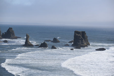 Rugged landscape of the coast in Bandonの写真素材