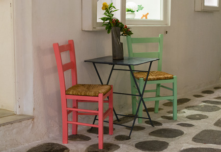 Colorful chairs in Parikia - Paros - Greeceの写真素材
