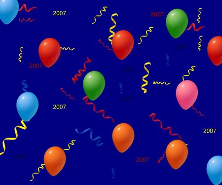 a mixture of balloons and streamrs on a dark navy blue background.  dated for new years 2007の写真素材