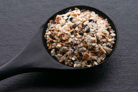 Evertything Bagel Seasoning on a Black Spoonの写真素材