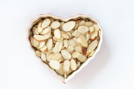 Slivered Almonds in a Heart Shapeの写真素材