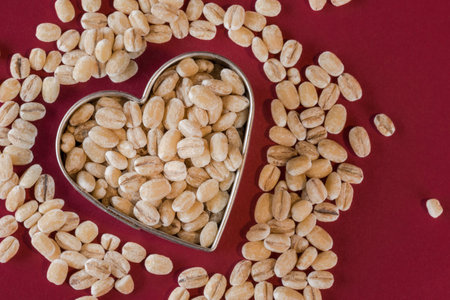 Uncooked Barley in a Heart Shapeの写真素材