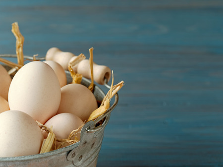 Bucket of fresh organic eggsの写真素材