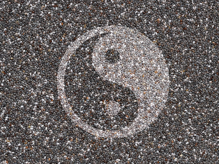 Chia seeds with Yin Yang symbolの写真素材