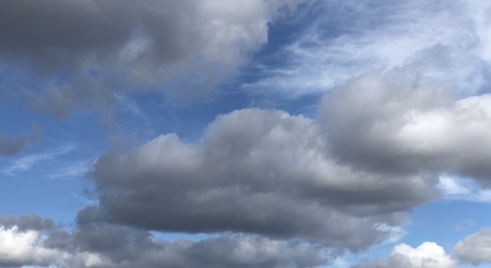 View of rain clouds across a blue skyの写真素材