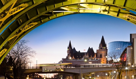 The Fairmont Chateau Laurier Hotel seen from under the Laurier Street bridge in Ottawaのeditorial素材