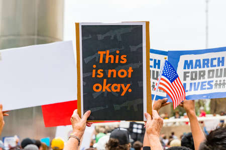 Houston, Texas - March 24, 2018: Texas students and families protest for gun control in March for Our Lives rallyのeditorial素材